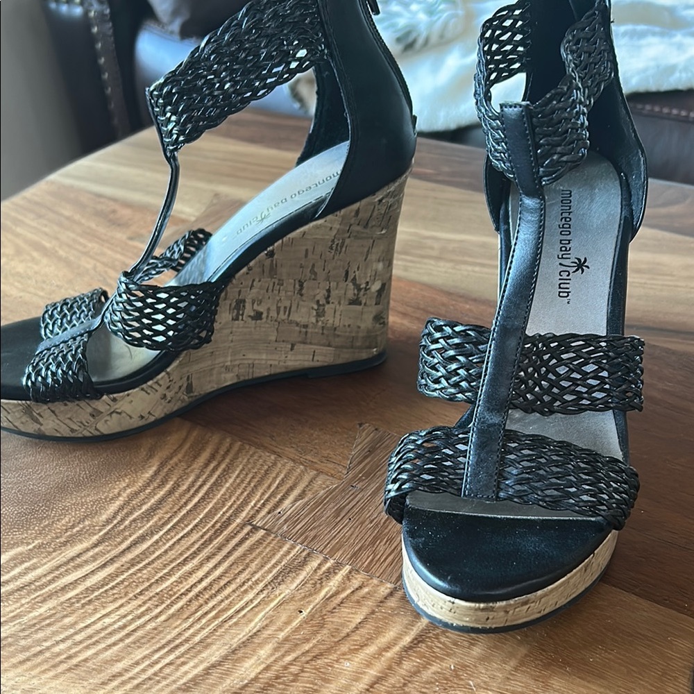 Black Wedge Sandals